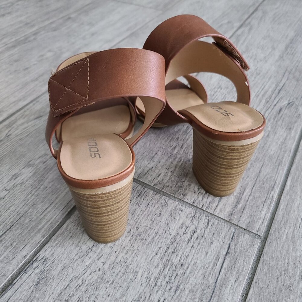 Soda womens wait heels open toe dress sandal cognac brown size 6 - Picture 5 of 10